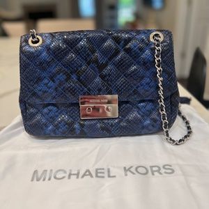 Michael Kors Black and Navy Snakeskin Quilted Purse